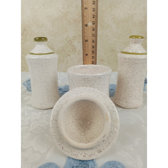 Vintage Handmade Ceramic Salt Pepper & Sugar Dish Cross-stitch Floral Design - Picture 6 of 6